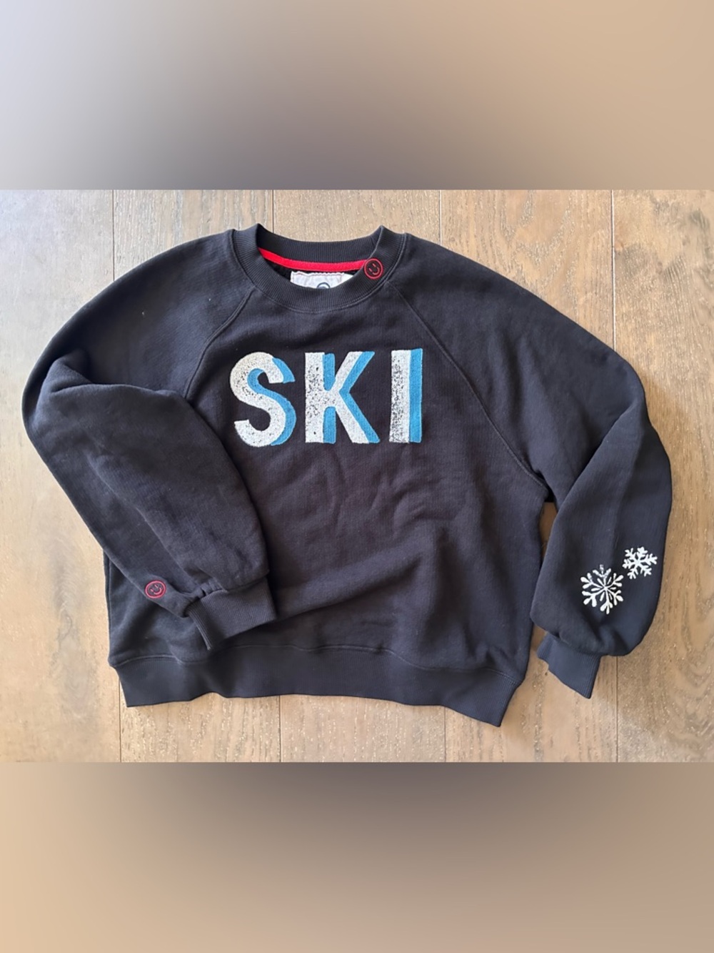 Just Madison “SKI” Sweatshirt Black Apres Ski Crewneck Cozy Boutique NWT
